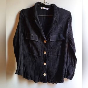 Zara Black Crepe Shirt L